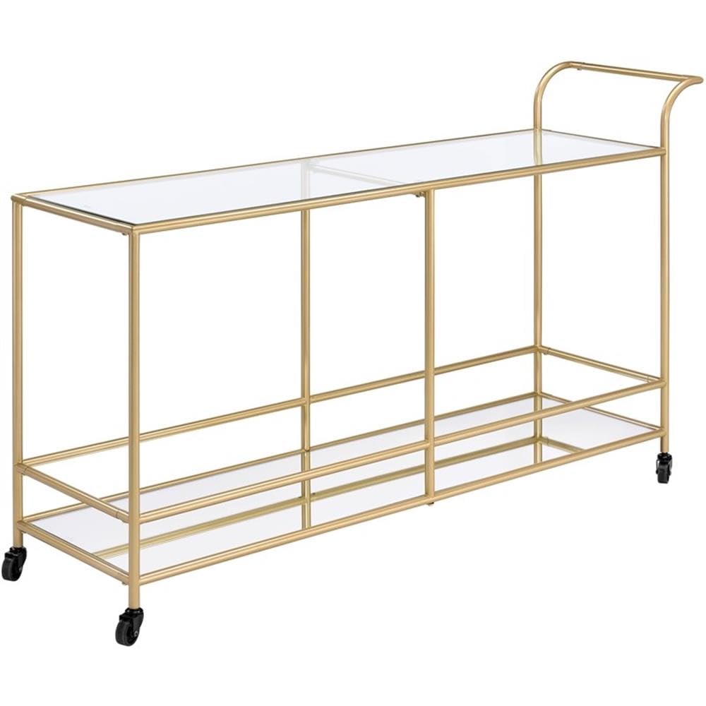 Acme Kenda Rectangular Glass Top Serving Cart in Gold Glass and Mirrored