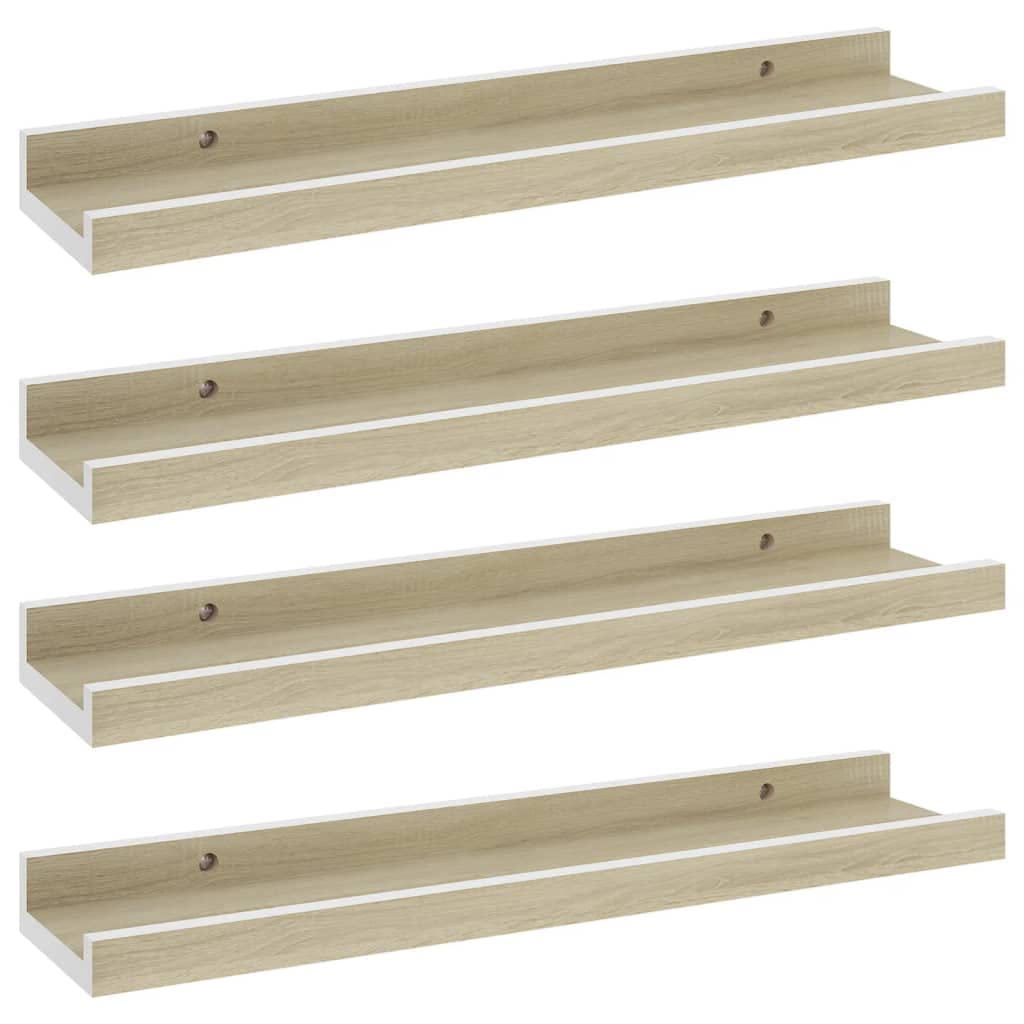 vidaXL Wall Shelves, Floating Display Shelves 15.7&quot; - White and Sonoma Oak, MDF, Modern Design for Living Room, Bedroom, Office - 4 Pcs Set