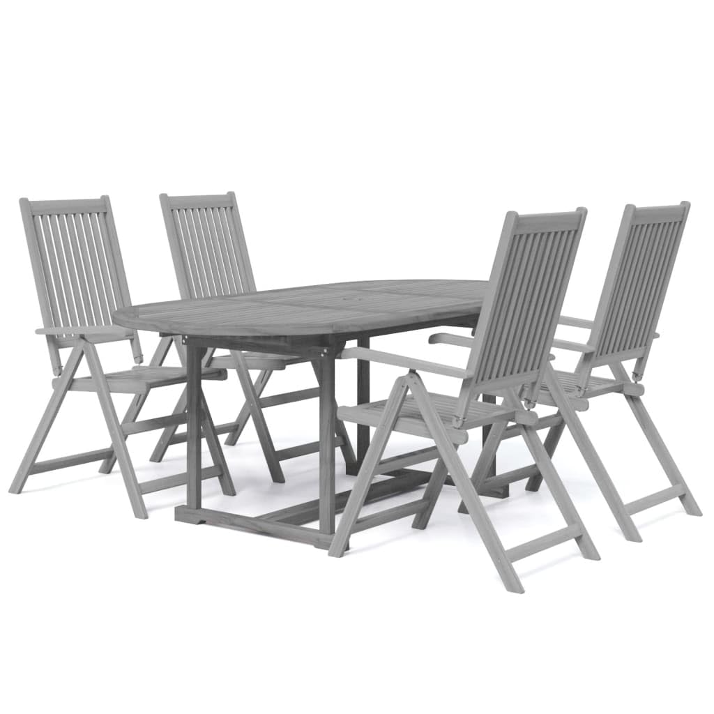 vidaXL Outdoor Patio Dining Set - Solid Acacia Wood, Extendable Table and Folding Chairs, Gray Wash Finish, Weather-Resistant