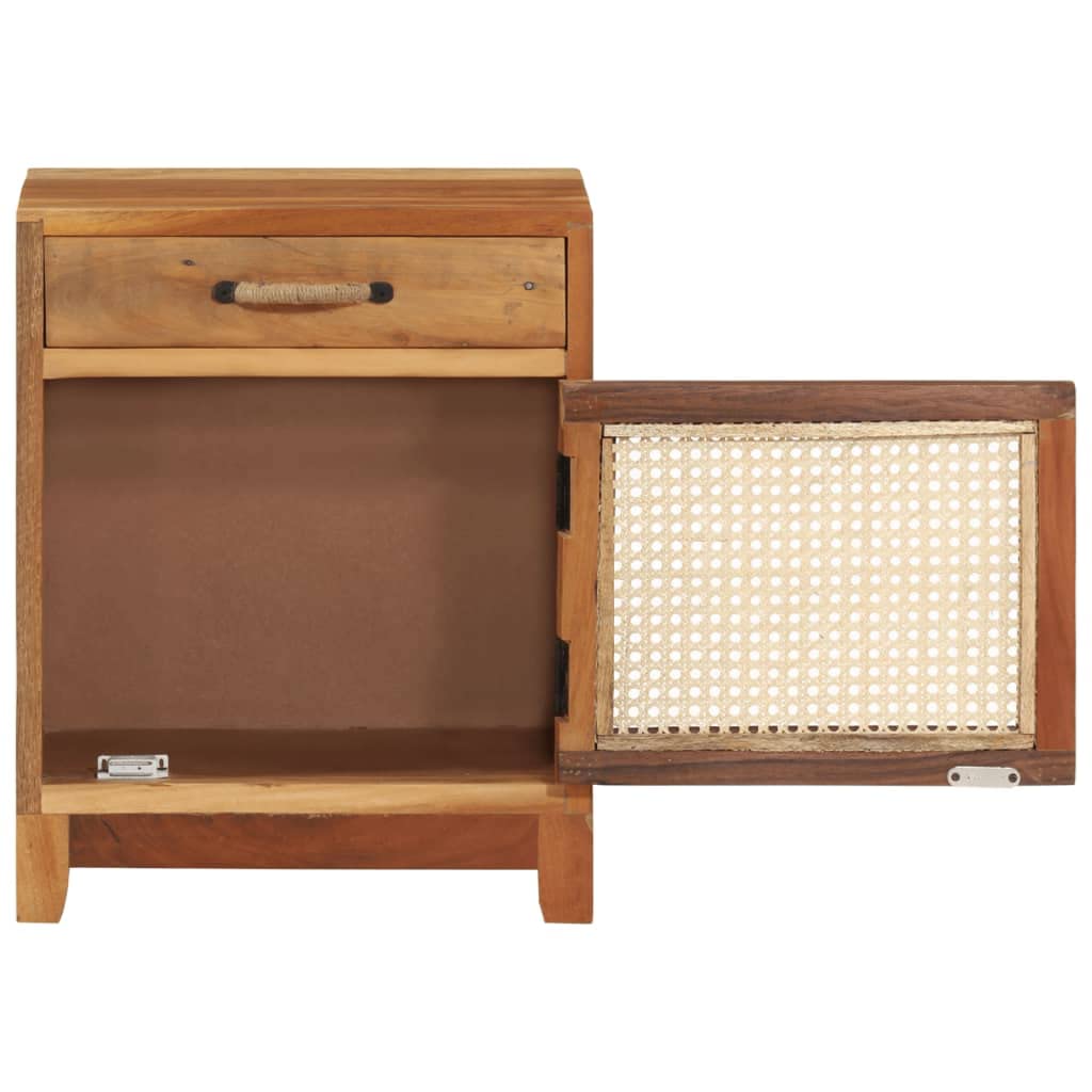 vidaXL Bedside Cabinet - Classic-Style Accent Furniture with Reclaimed Wood Construction and Natural Cane Door for Bedroom Decor