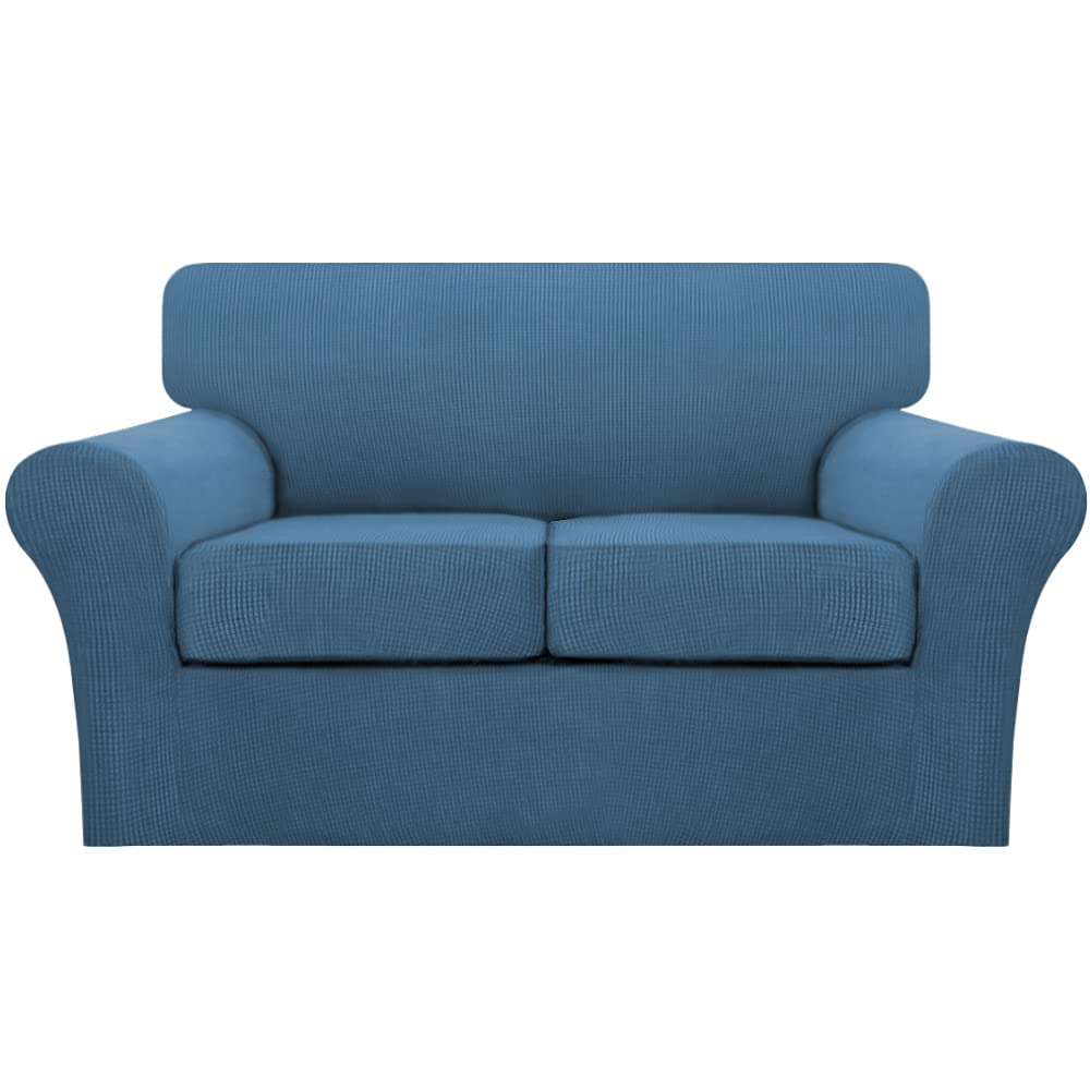 3 Piece Sofa Covers For 2 Cushion Couch Sofa Slipcover Soft Couch Cover For Dogs-Washable Sofa Furniture Covers With 2 Individual Cushion Covers, Feature Thick Jacquard Fabric (Loveseat, Dusty Blue)