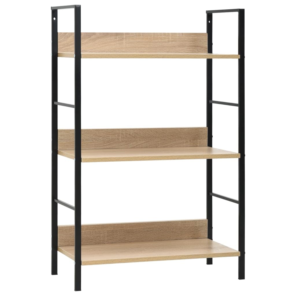 vidaXL Versatile 3-Layer Bookshelf - Space-Saving Design with Sturdy Steel Structure and Easy Assembly - Engineered Wood Construct in Oak/Black