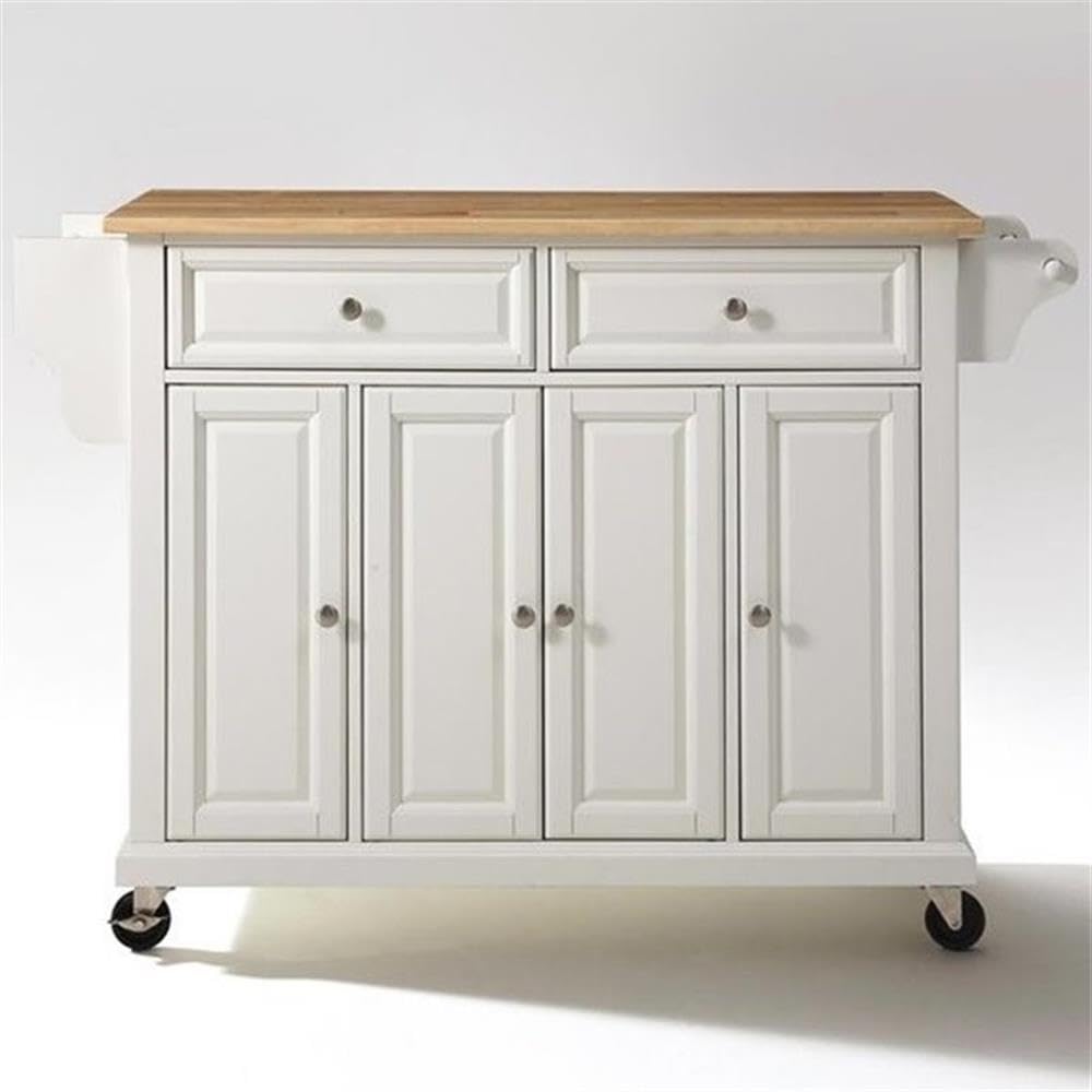 Crosley Furniture Full Size Wood Top Rolling Kitchen Island Storage Cart, Microwave Stand, Spice Rack, White