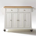 Crosley Furniture Full Size Wood Top Rolling Kitchen Island Storage Cart, Microwave Stand, Spice Rack, White