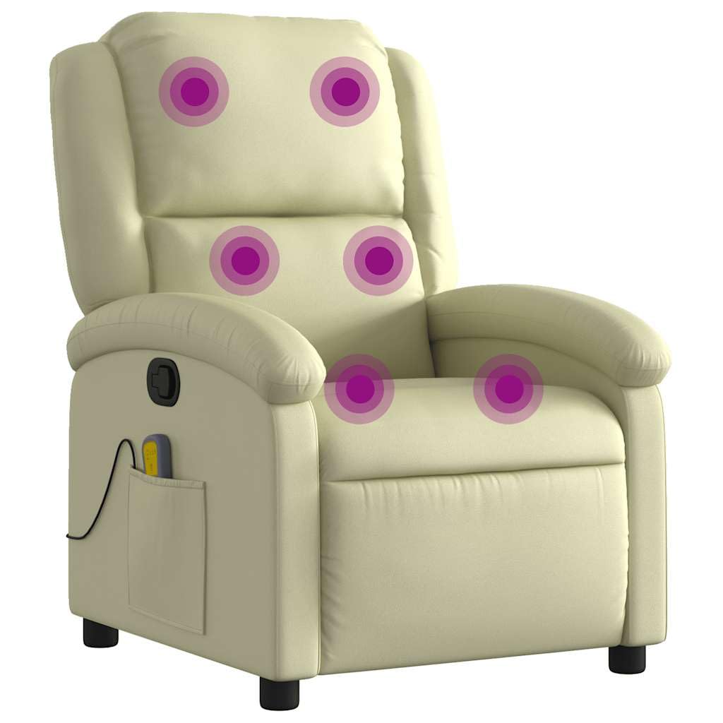 vidaXL Massage Recliner Chair for Living Room, Adjustable Recliner with 6-Point Vibration Massage, Home Theater Seating with Padded Seat Backrest, Cream Real Leather