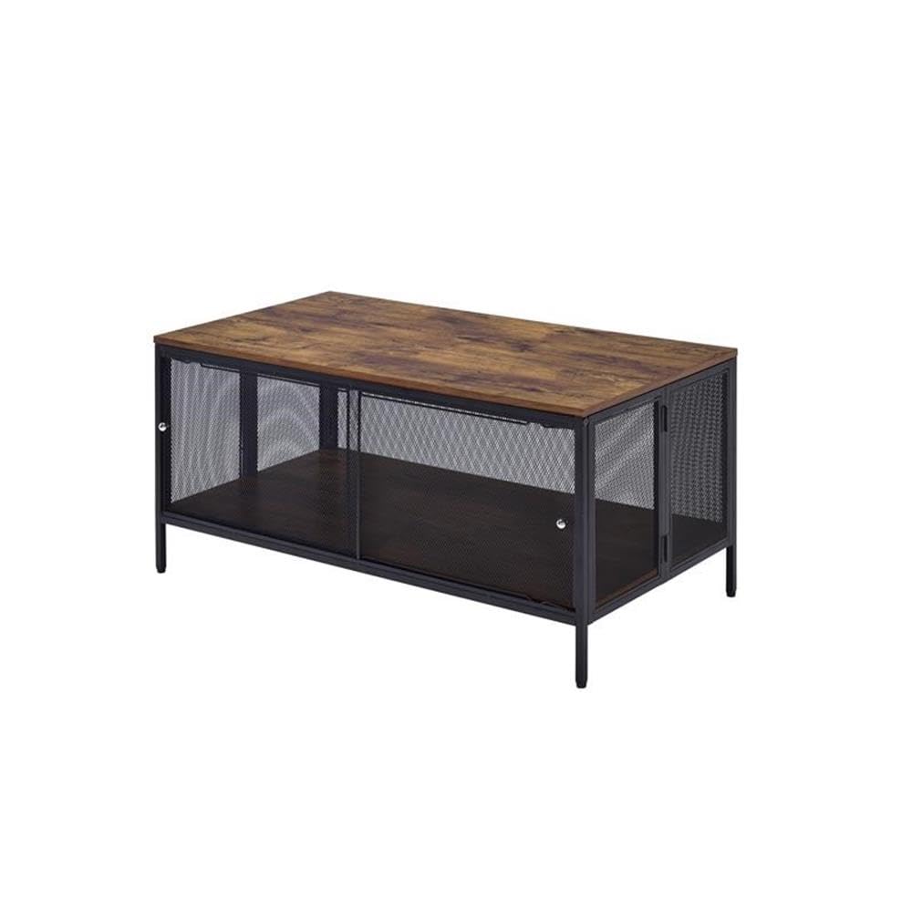 Acme Winam Rectangular Wooden Coffee Table In Antique Oak And Black