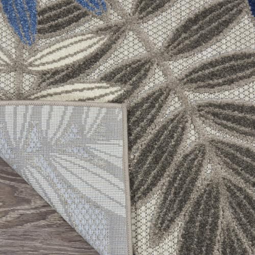 HomeRoots 5' X 7' Blue and Gray Floral Stain Resistant Indoor Outdoor Area Rug