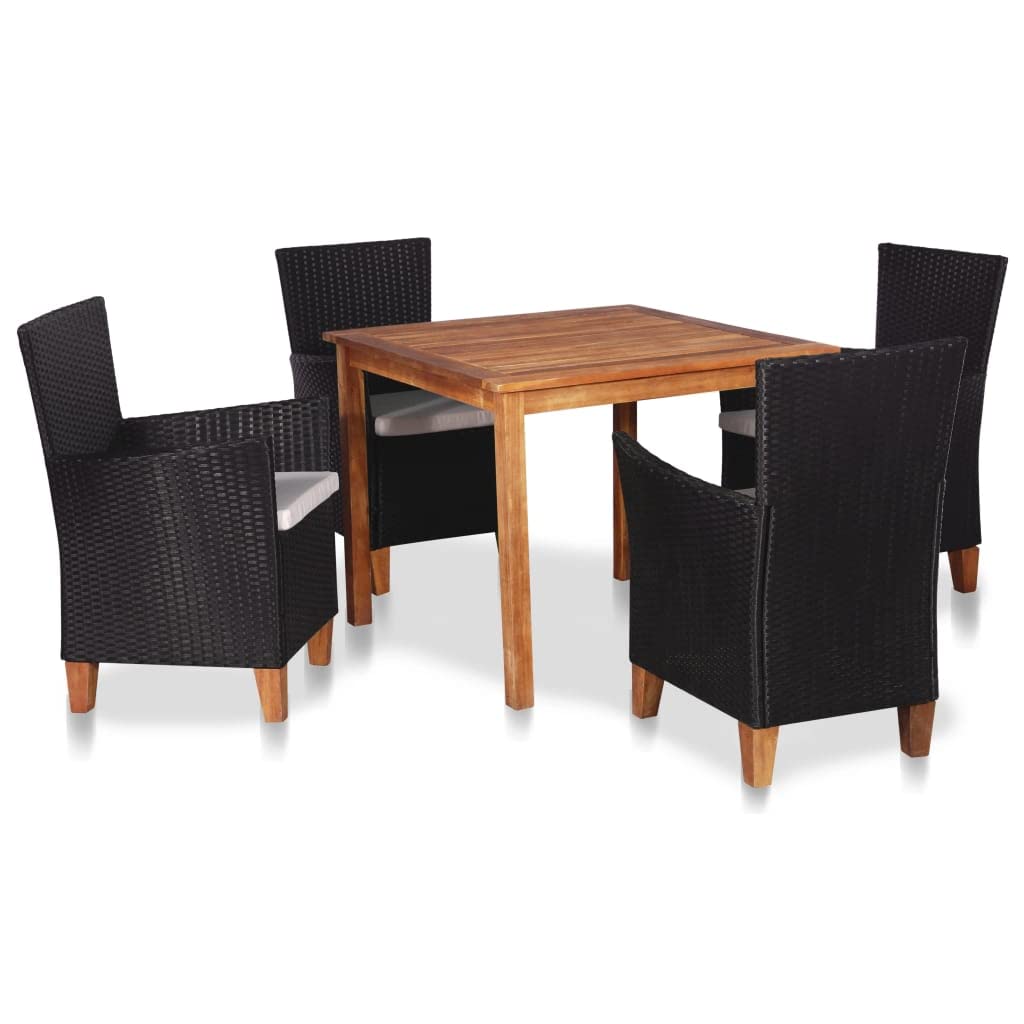 5 Piece Patio Dining Set Poly Rattan Black and Brown