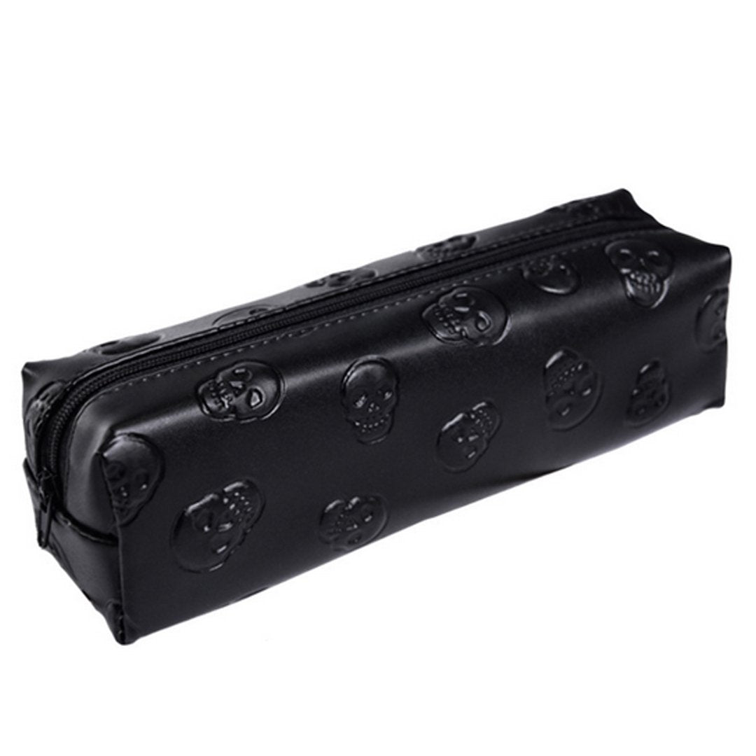 Aisa Women Fashion Glossy Hologram Laser Cosmetics Storage Bag Emboss Skull Pencil Case Holder Stationery Box Skull
