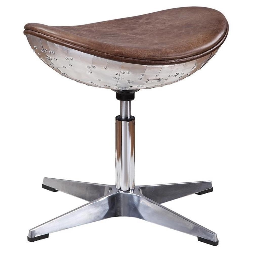 Acme Brancaster Stool with Swivel in Retro Brown Top Grain Leather and Aluminum