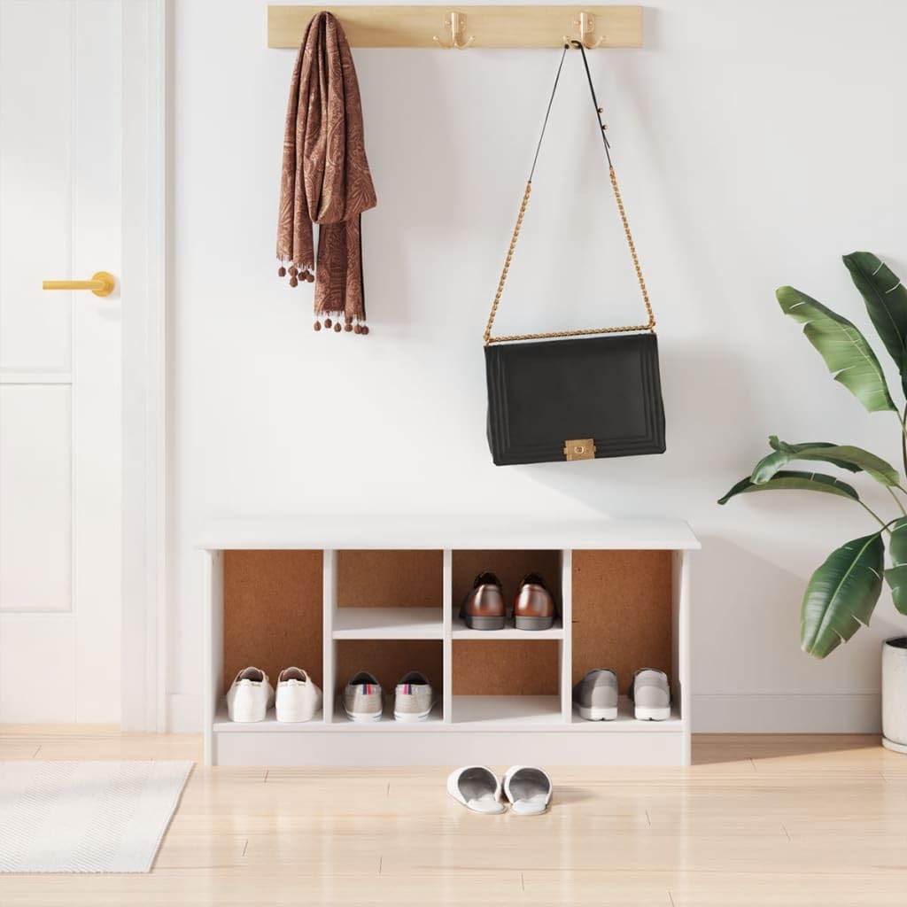 vidaXL Solid Pine Wood Shoe Bench ALTA, White, Scandinavian Style, Comfortable Seating, Spacious Shoe Storage, Easy Maintenance