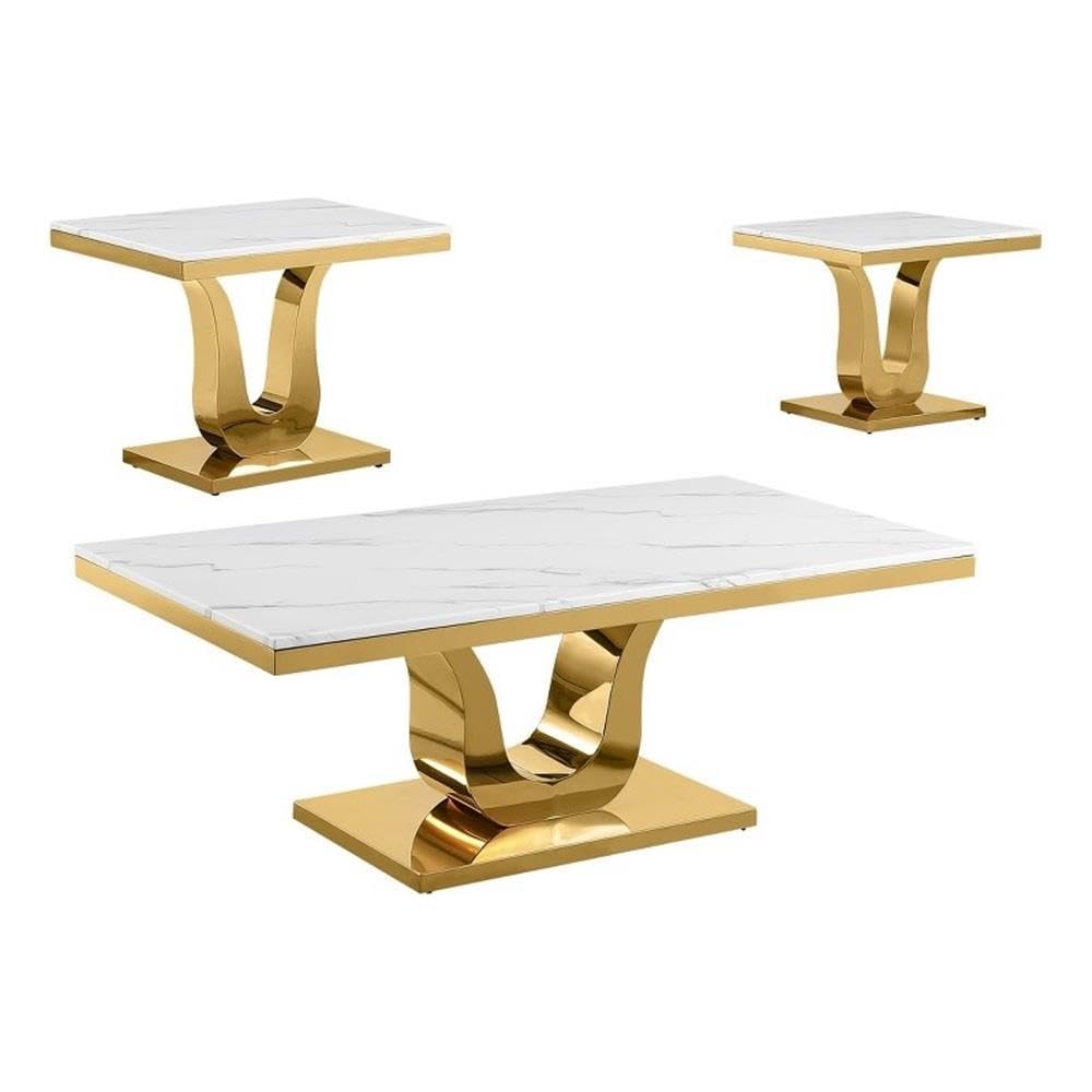 Best Quality Furniture Ct27-8-8 Coffee Table Set, White/Gold