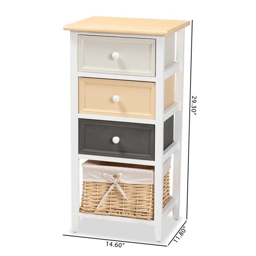 Baxton Studio Adonis Mid-Century Modern Transitional Multi-Colored Wood 3-Drawer Storage Unit with Basket