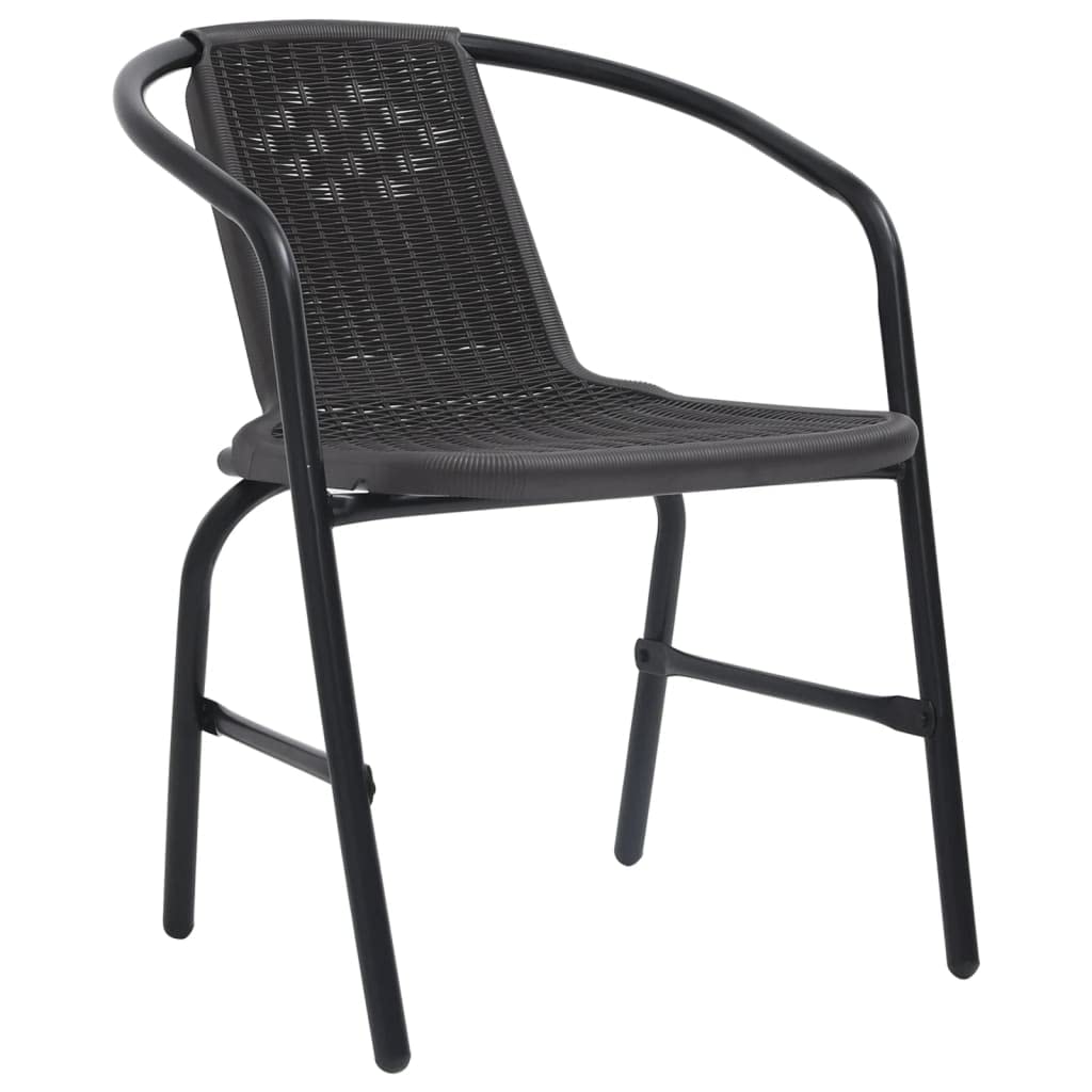 vidaXL Garden Chairs - Set of 6, Black Plastic Rattan and Steel Construction, Comfortable Seating, Stackable Design, Outdoor Patio Furniture