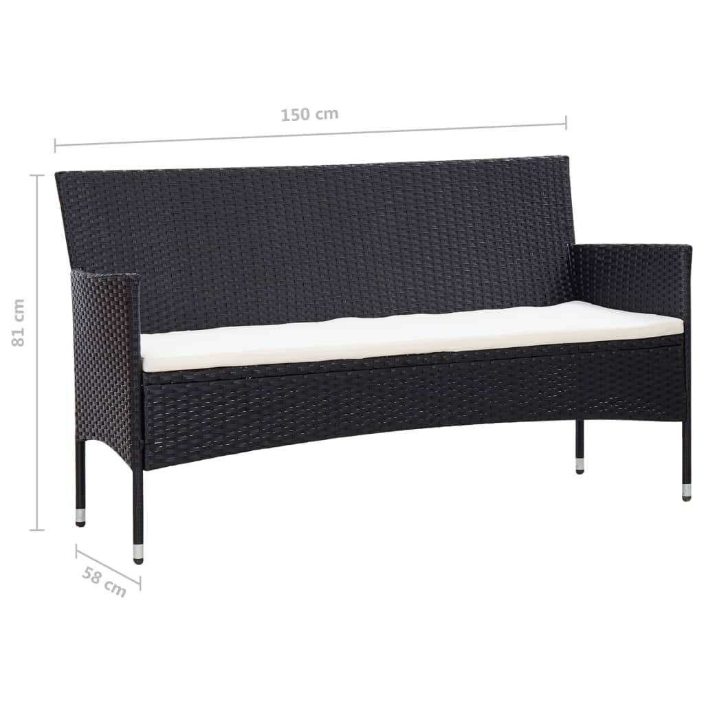 vidaXL 5 Piece Patio Furniture Set – 3-Seater, 2-Seater Sofas, 2 Armchairs, Coffee Table – PE Rattan, Powder-Coated Steel – Black and Cream White