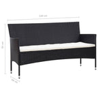 vidaXL 5 Piece Patio Furniture Set – 3-Seater, 2-Seater Sofas, 2 Armchairs, Coffee Table – PE Rattan, Powder-Coated Steel – Black and Cream White