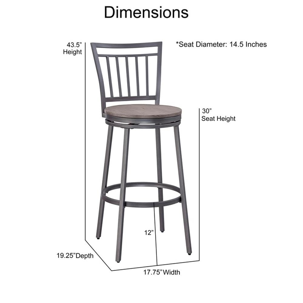 American Woodcrafters Talia Gray Metal Swivel 30-inch Seat Height Bar Stool
