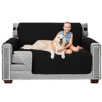 Sofa Shield Patented Loveseat Slip Cover, Large Cushion Protector, Reversible Stain And Dog Tear Resistant Slipcover, Quilted Microfiber 54” Seat, Washable Covers For Dogs Pets Kids, Black Gray