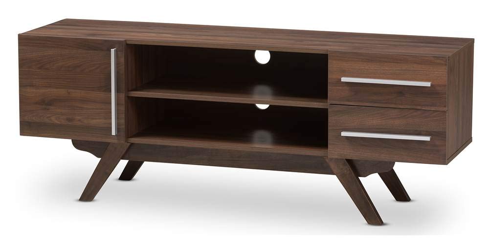 Baxton Studio Ashfield Mid-Century Modern Walnut Brown Finished Wood TV Stand