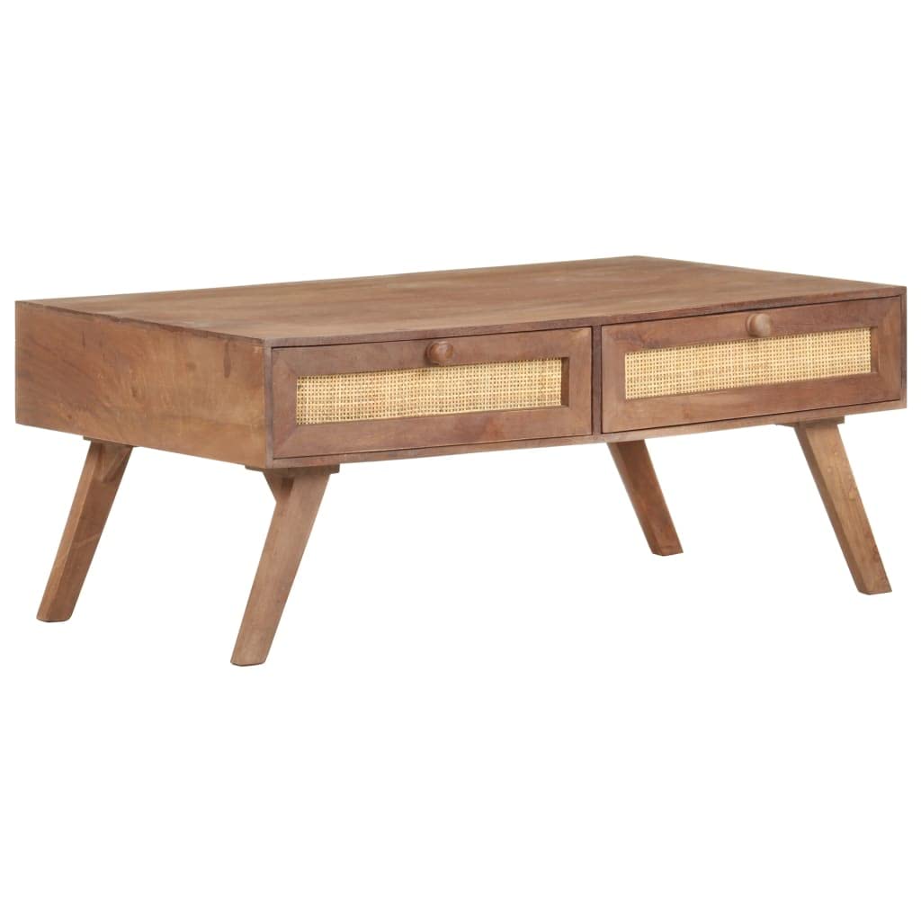 vidaXL Solid Mango Wood Coffee Table with 2 Drawers - Rustic Charm Rectangular Wooden Couch Table with Ample Display and Storage Space - 39.4x23.6x15.7