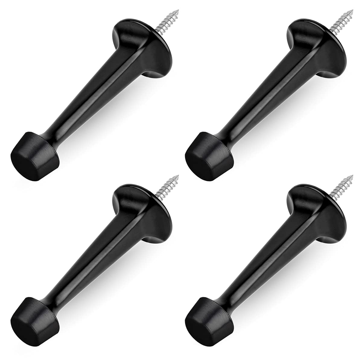 Homotek 4 Pack Heavy Duty Solid Rigid Door Stop With Soft Rubber Tip, Zinc Die Cast Door Stopper Protect Wall & Door, Black
