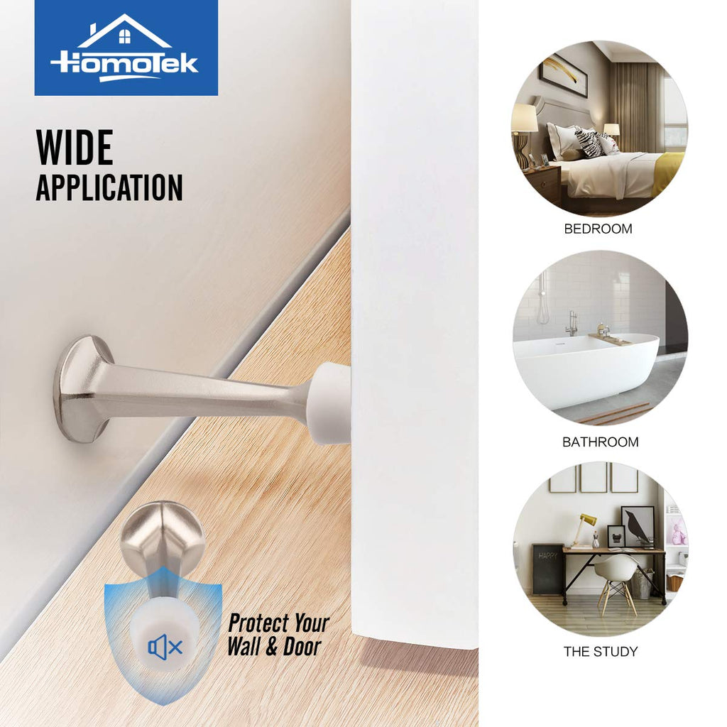Homotek 4 Pack Heavy Duty Solid Rigid Door Stop With Soft Rubber Tip, Zinc Die Cast Door Stopper Protect Wall & Door, Satin Nick