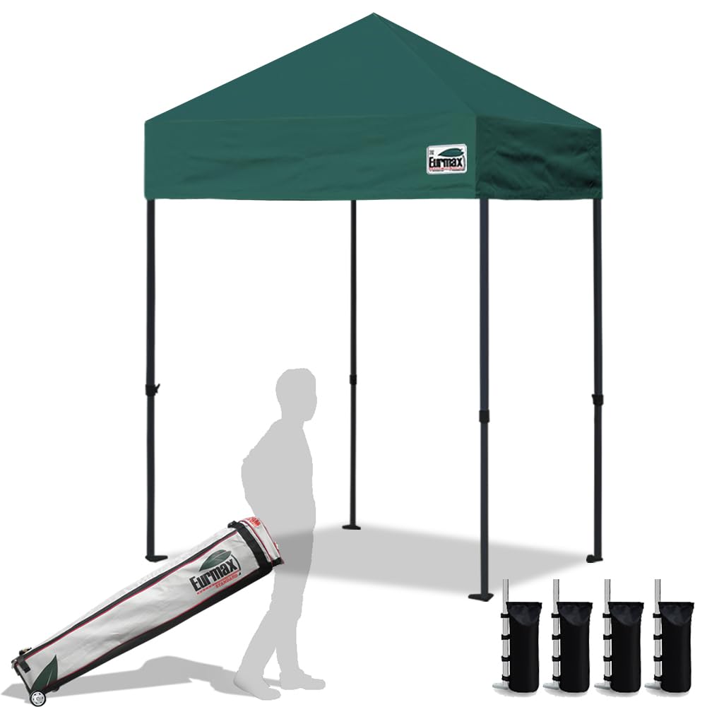 Eurmax Usa 5'X5' Pop Up Canopy Tent Commercial Instant Canopies With Heavy Duty Roller Bag,Bonus 4 Sand Weights Bags (Forest Gre