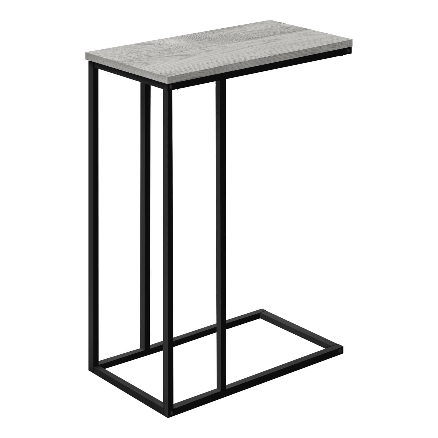 Monarch Specialties 3762 Accent Table, C-Shaped, End, Side, Snack, Living Room, Bedroom, Metal, Laminate, Black, Contemporary, Modern Table-25, 15.75&quot; L x 9.45&quot; W x 24&quot; H, Grey Wood-Look