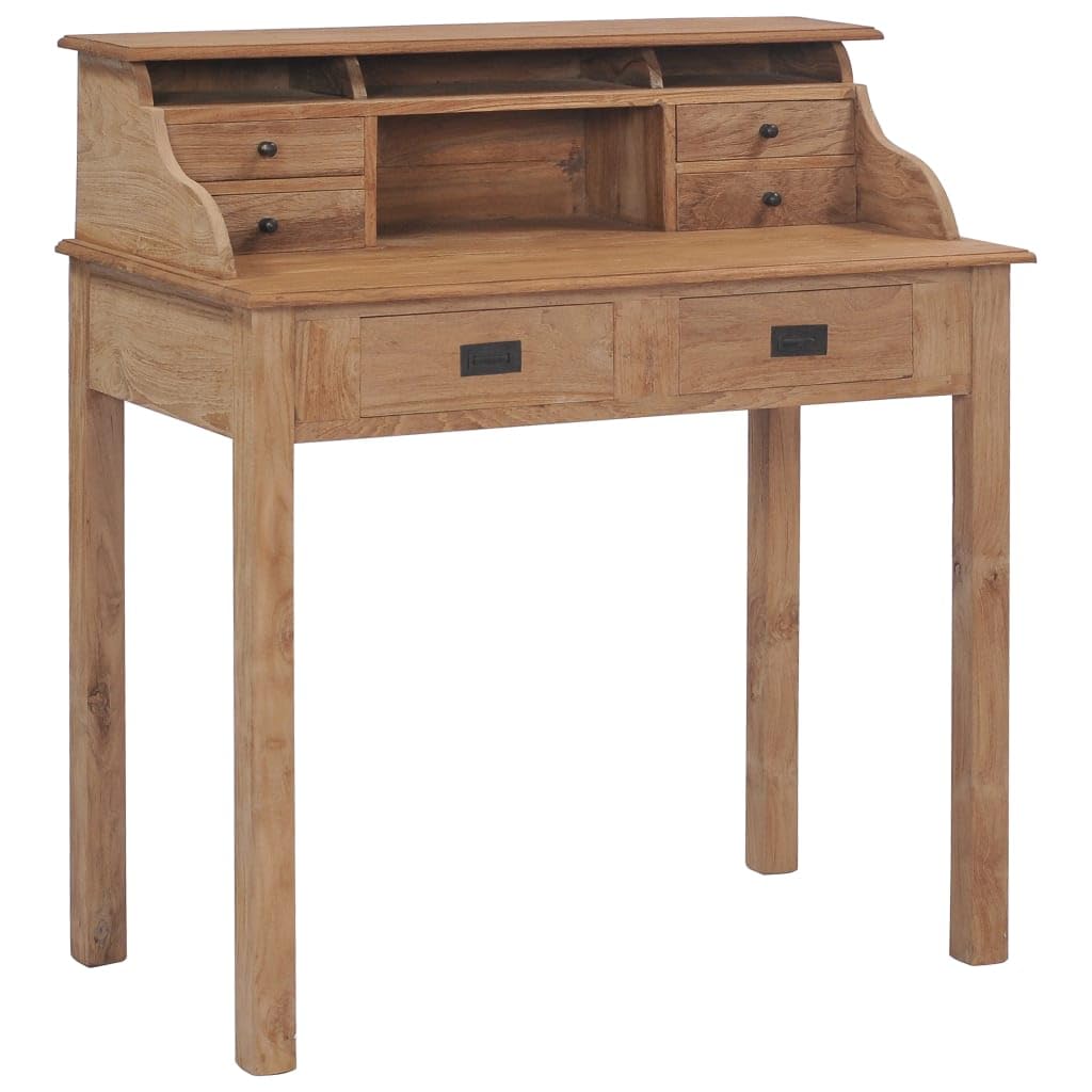 vidaXL Solid Wood Writing Desk with Drawers and Open Compartments - Thumbnail 2