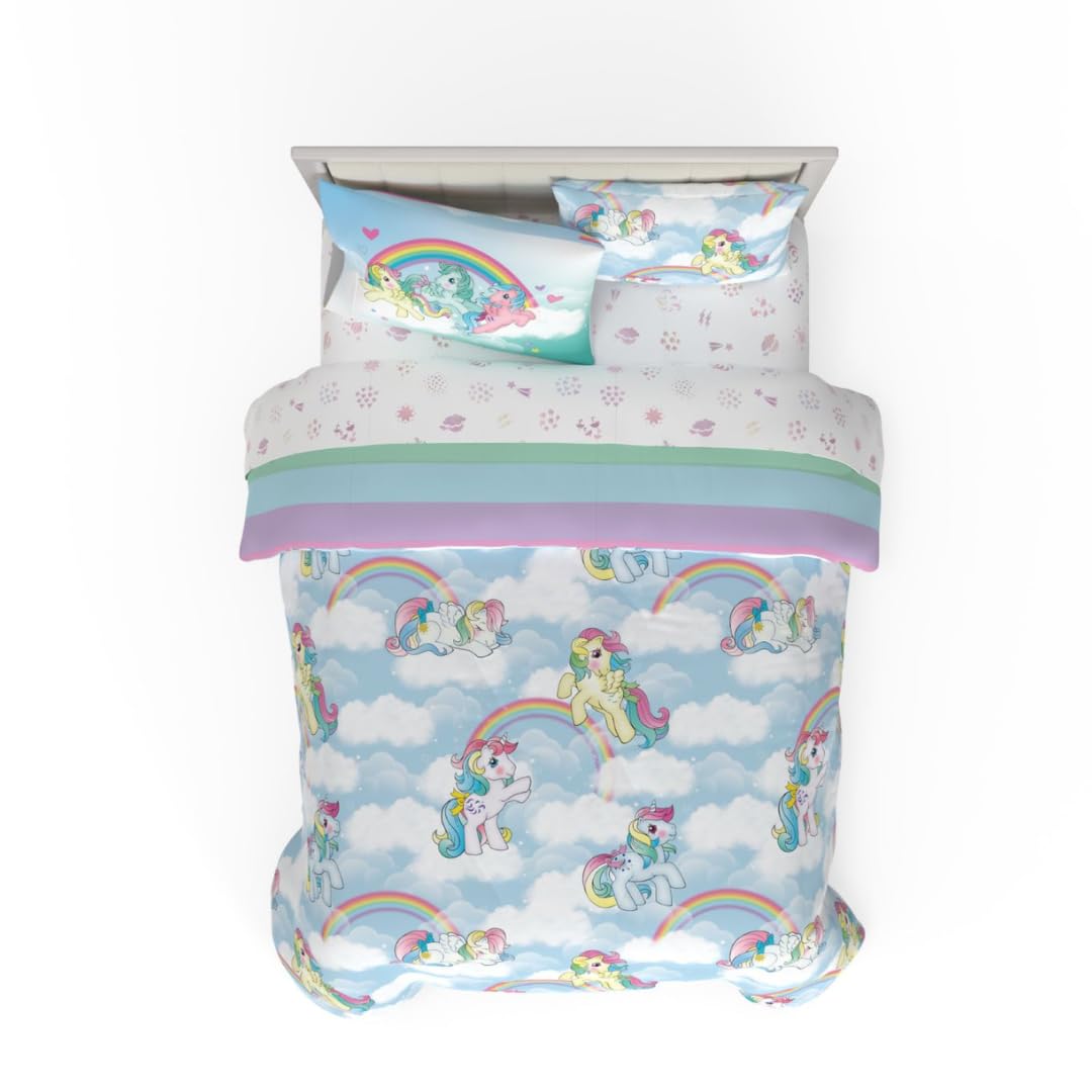 Franco Collectibles My Little Pony Classic Retro Rainbow Bedding 7 Piece Super Soft Comforter And Sheet Set With Sham, Queen, (1