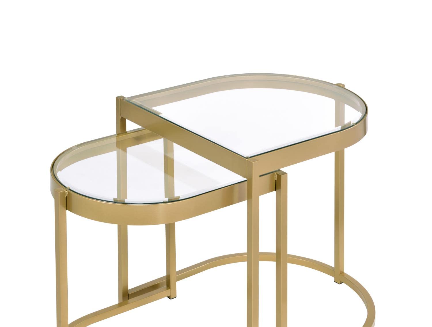 Acme Timbul 2-Piece Glass Top Nesting Table with Metal Base in Clear and Gold