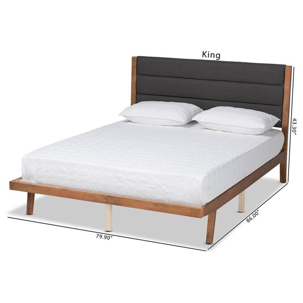 Baxton Studio Jarlan Modern and Contemporary Transitional Charcoal Fabric Upholstered and Walnut Brown Finished Wood King Size Platform Bed