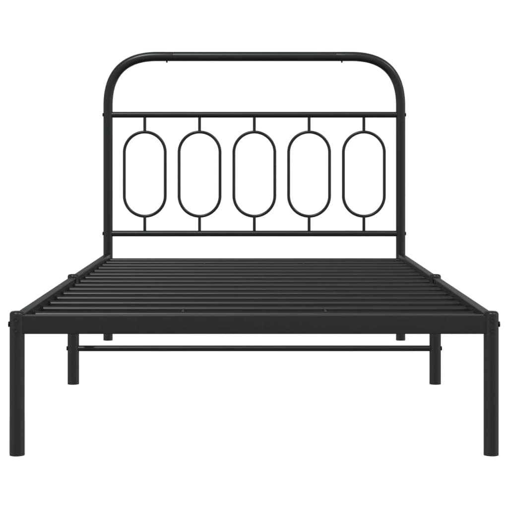 vidaXL Metal Bed Frame with Headboard - Black Single Bed - 39.4&quot;x78.7&quot; - Sturdy Steel Construction with Extra Storage and Back Support