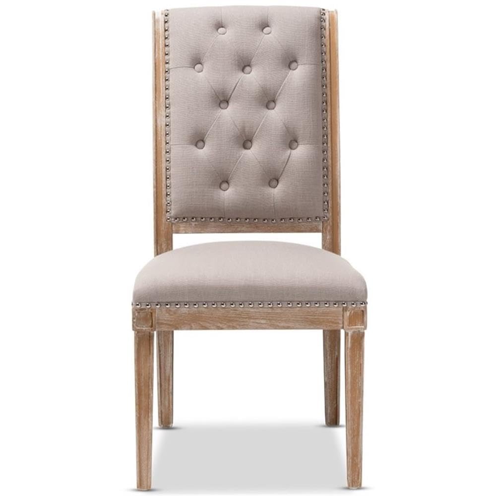 Baxton Studio Charmant French Provincial Beige Fabric Upholstered Weathered Oak Finished Wood Dining Chair