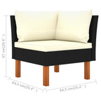 vidaXL Patio Lounge Set, 4-Piece, Poly Rattan, Black, with Cushions - Weather Resistant Garden Sofa and Footrests with Eucalyptus Wood Legs
