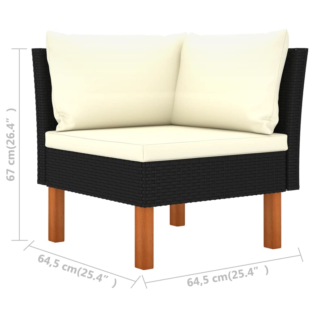 vidaXL Patio Lounge Set, 4-Piece, Poly Rattan, Black, with Cushions - Weather Resistant Garden Sofa and Footrests with Eucalyptus Wood Legs