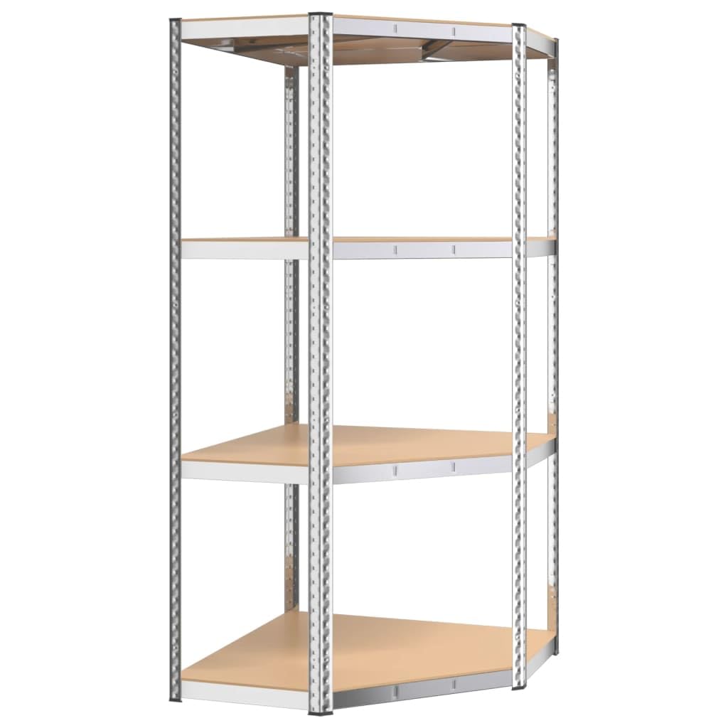 Vidaxl 4-Layer Silver Corner Shelf Made From Galvanized Steel And Engineered Wood – Suitable For Residential And Commercial Use – Industrial Style And Durable Construction.