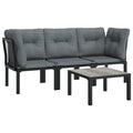 vidaXL 3 Piece Patio Lounge Set - Black and Gray - Weather-Resistant PE Rattan and Steel Frame - Comfortable with Thick Cushions - Modular Design for Personalized Configurations