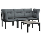vidaXL 3 Piece Patio Lounge Set - Black and Gray - Weather-Resistant PE Rattan and Steel Frame - Comfortable with Thick Cushions - Modular Design for Personalized Configurations