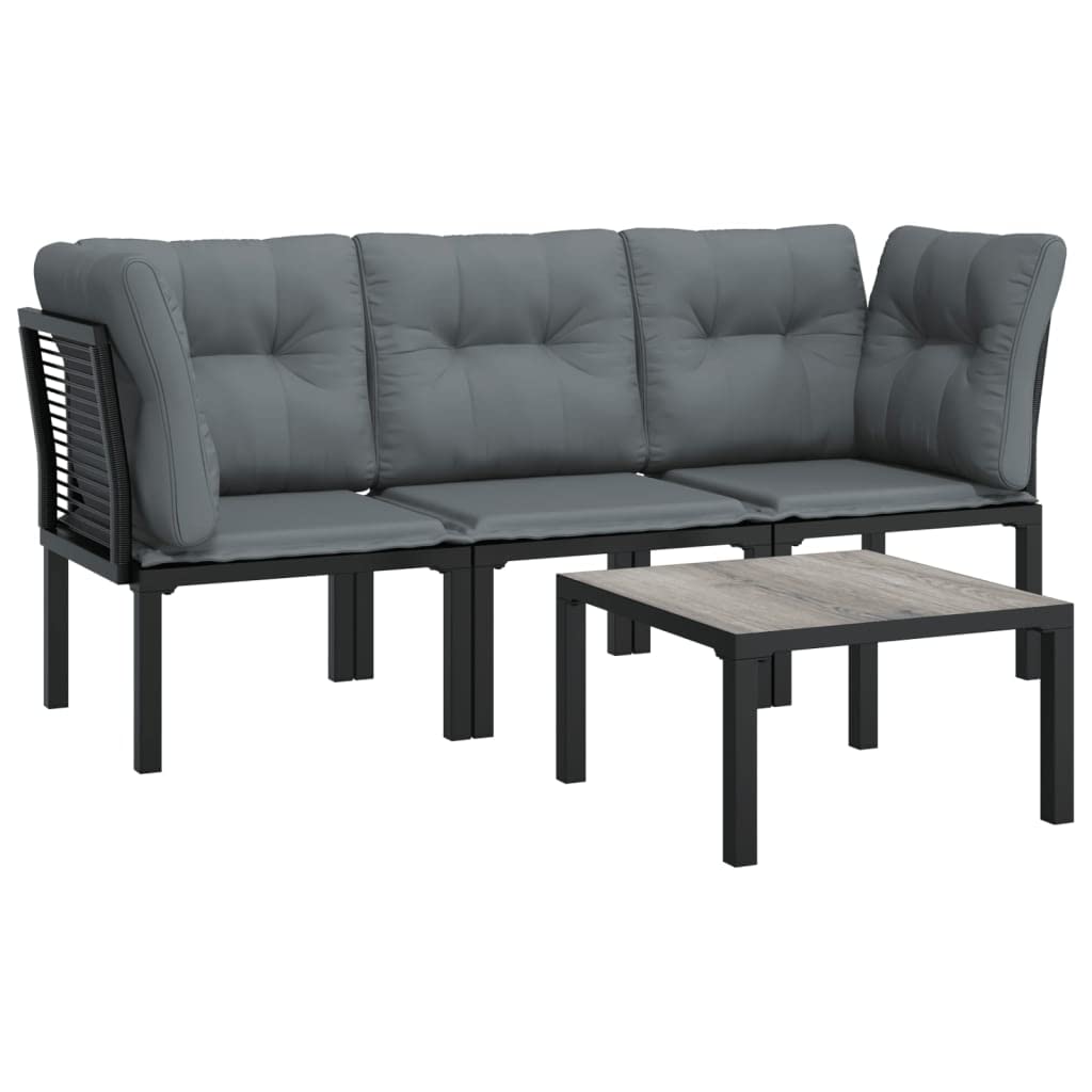 vidaXL 3 Piece Patio Lounge Set - Black and Gray - Weather-Resistant PE Rattan and Steel Frame - Comfortable with Thick Cushions - Modular Design for Personalized Configurations