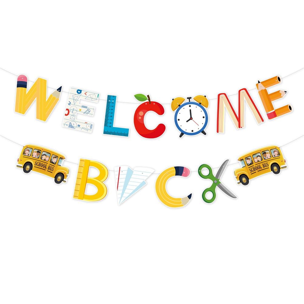 Welcome Back Banner,Back To School Banner 2Pcs,First Day Of School Colorful Bunting Banner Flag Garland For Classroom Kindergart