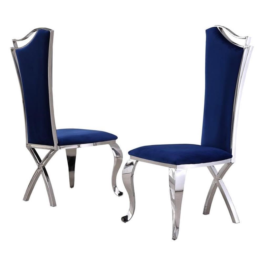 Overstock Furniture Luxe Upholstered Dining Accent Chairs (Set Of 2) Navy Blue Velvet