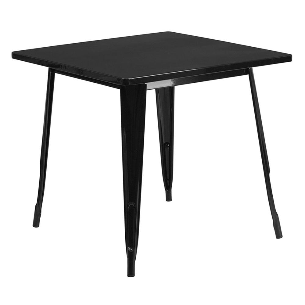 Flash Furniture Commercial Grade 31.5" Square Black Metal Indoor-Outdoor Table Set with 4 Arm Chairs