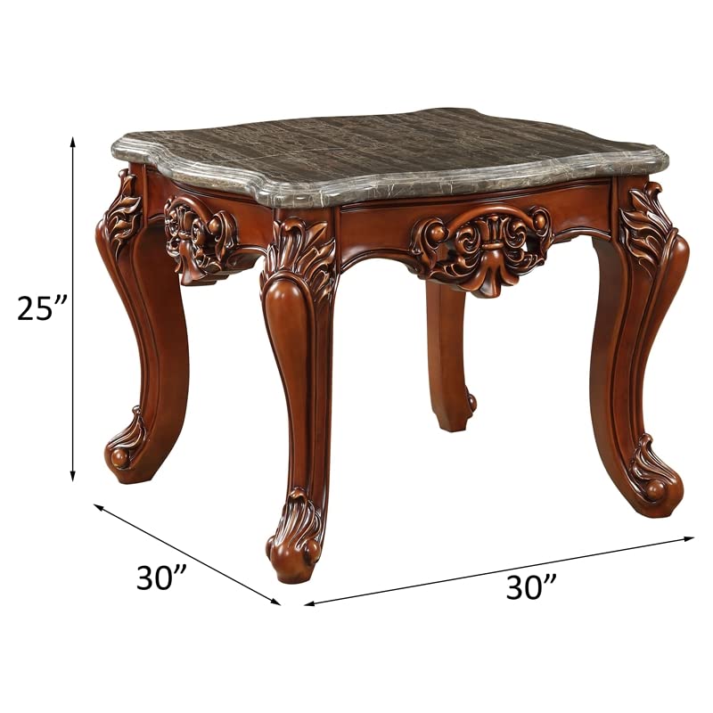 Acme Eustoma Marble Top End Table with Queen Anne Legs in Walnut