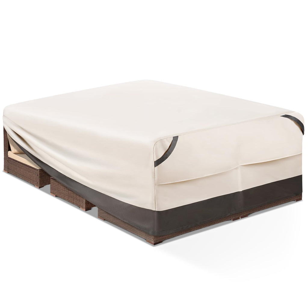 Bestalent Waterprooof Outdoor Furniture Covers For Table And Chairs, Patio Rectangular Table Cover Heavy Duty, Fits Up To 108L X 82W X 28H Inches (Beige/Grey)