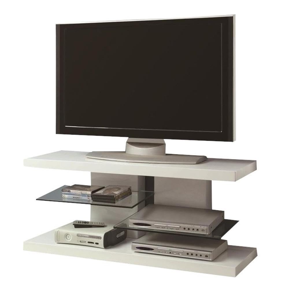 Coaster Furniture TV Stand with Alternating Glass Shelves Glossy White and Clear 700824