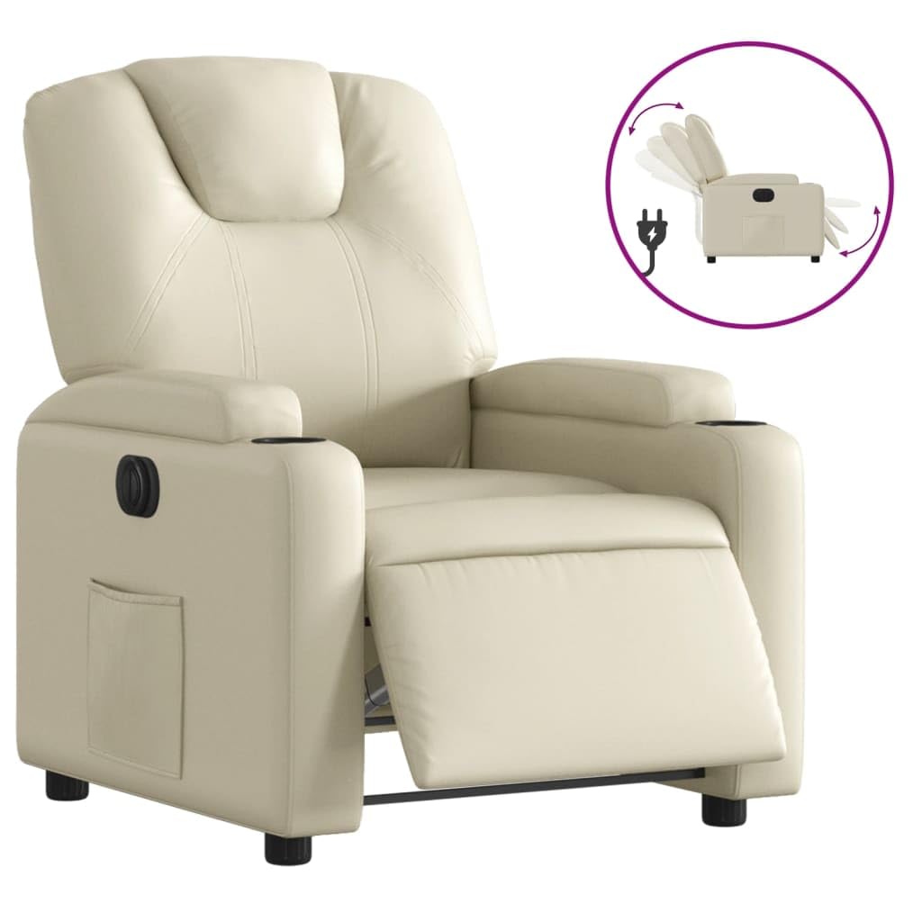 vidaXL Electric Recliner Armchair - Cream Faux Leather Reclining Chair with Motorized Adjustments, Cup Holders, Side Pocket for 
