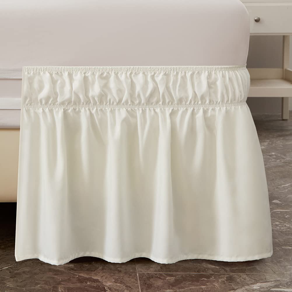 Meila Wrap Around Bed Skirt Three Fabric Sides Elastic Dust Ruffled 18 Inch Tailored Drop,Easy To Install Fade Resistant-Natural White, Twin/Full