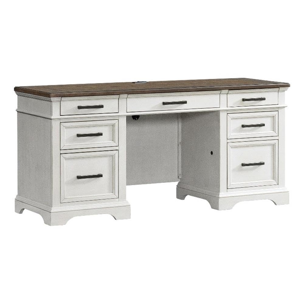 Intercon Drake Home Office 66&quot; Wide Credenza, Rustic White & French Oak Furniture