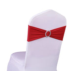 Sinssowl 100Pcs Stretch Wedding Red Chair Sashes Bands With Buckle Slider Bow Decorations 25 Colors (Red)